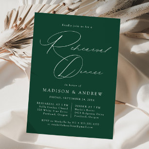 Modern Elegant Script Green Rehearsal Dinner Invitation