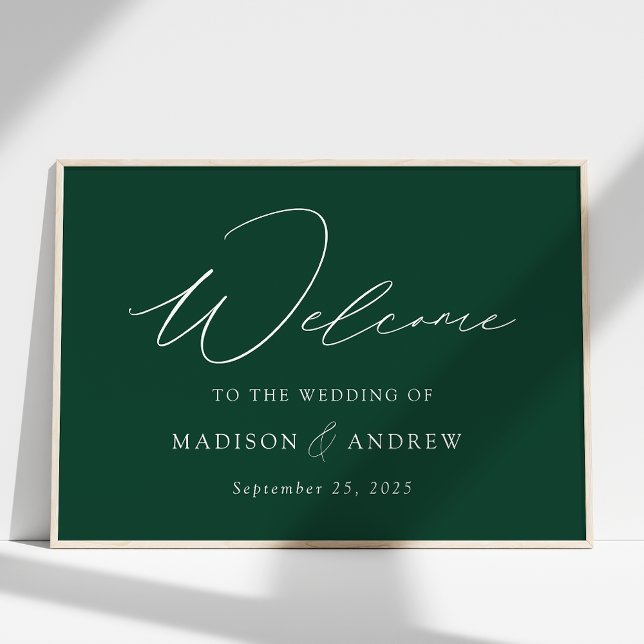 Modern Elegant Script Green Wedding Welcome Poster (Creator Uploaded)