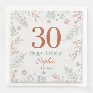 Modern Elegant Script Happy Birthday Custom Paper Napkin