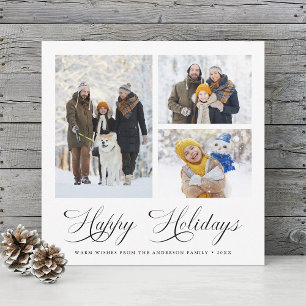 Modern Elegant Script Happy Holidays 3 Photo  Holiday Card