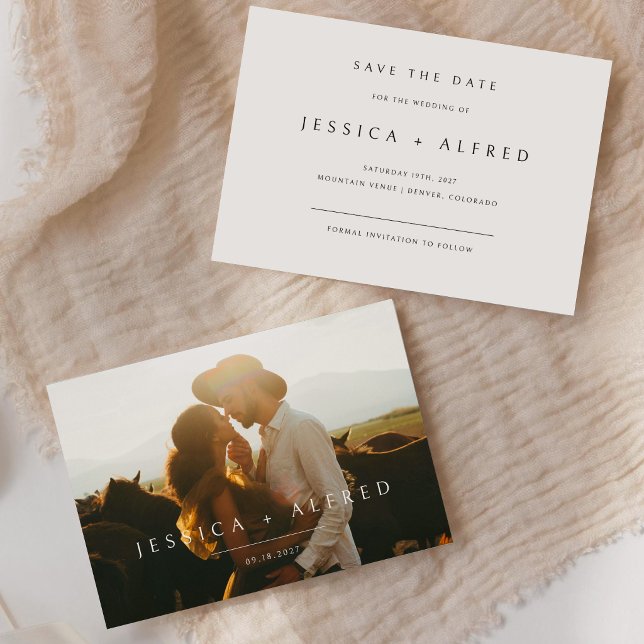 Modern Elegant Script Horizontal Wedding Photo Save The Date (Creator Uploaded)
