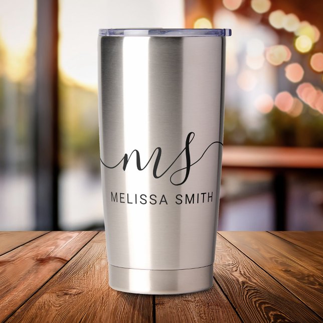 Modern Elegant Script Initial Monogram Insulated Tumbler (Creator Uploaded)