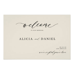 Modern elegant script ivory wedding welcome sign