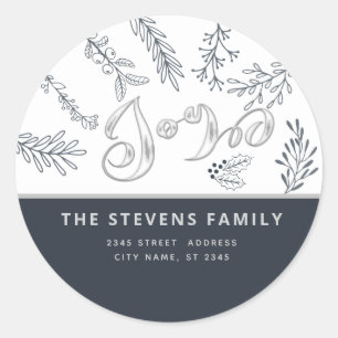 Modern elegant script joy winter botanical classic classic round sticker