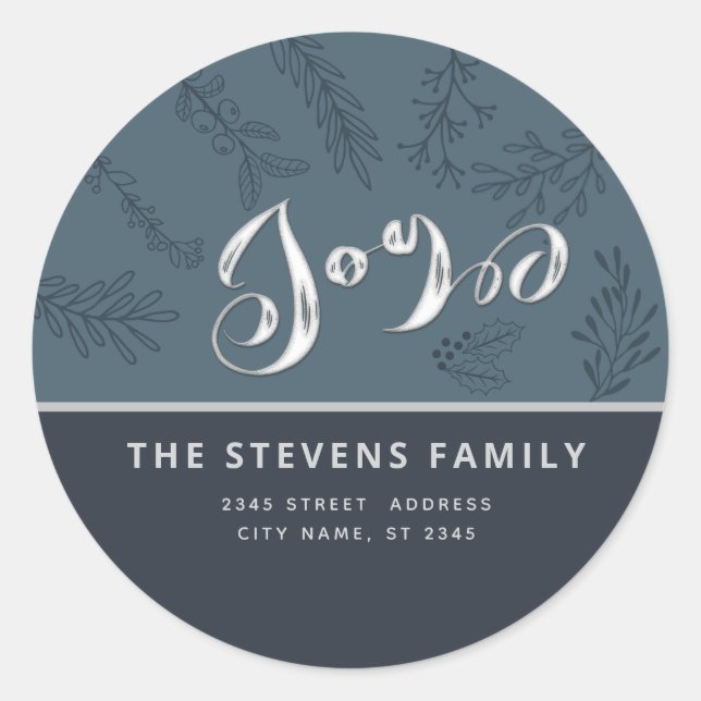 Modern elegant script joy winter botanical classic classic round sticker (Front)