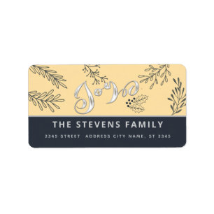 Modern elegant script joy winter botanical classic label