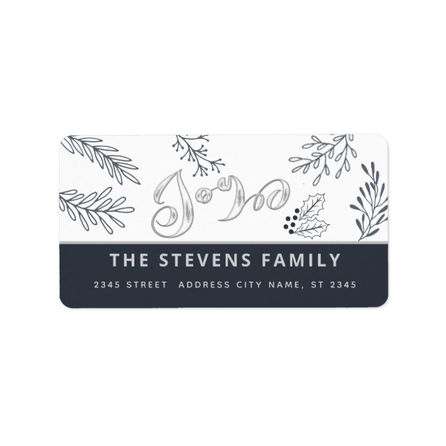 Modern elegant script joy winter botanical classic label (Front)