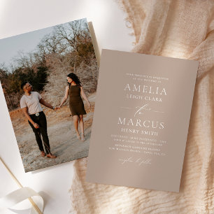Modern Elegant Script Light Taupe Wedding Invitation