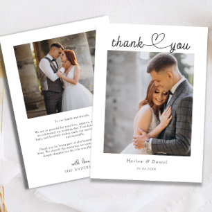 Modern Elegant Script Love Heart Wedding Photos Thank You Card