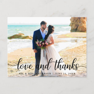 Modern Elegant Script Love Thanks Wedding Photo B Postcard