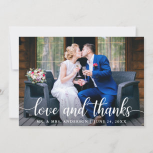 Modern Elegant Script Love Thanks Wedding Photo Thank You Card