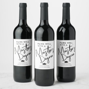 Modern Elegant Script Master's Degree Graduate Wine Label
