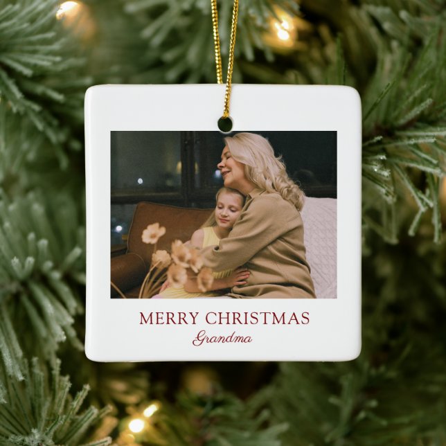 Modern Elegant Script Merry Christmas Grandma Ceramic Ornament (Tree)