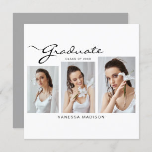 Modern Elegant Script Minimal   3 Photo Graduation Announcement