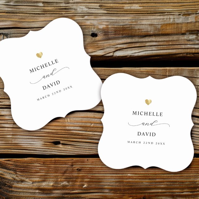 Modern Elegant Script Minimal Gold Wedding Favour Paper Coaster (Creator Uploaded)