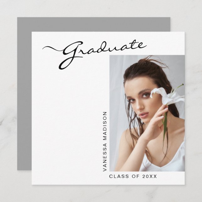 Modern Elegant Script Minimal Photo | Graduation Announcement (Front/Back)