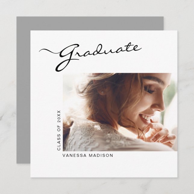 Modern Elegant Script Minimal | Photo Graduation Announcement (Front/Back)