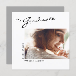 Modern Elegant Script Minimal   Photo Graduation Announcement