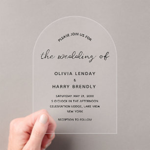 Modern Elegant Script Minimalist Wedding Acrylic Invitations