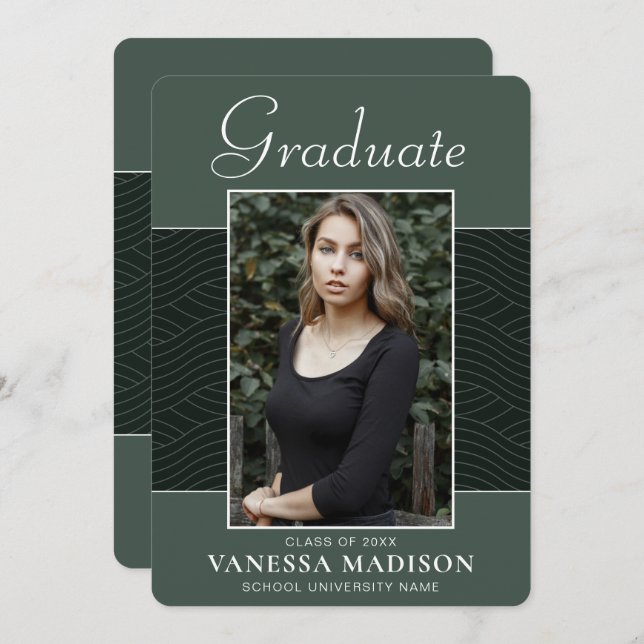 Modern | Elegant Script Mint Green 1 Photo Grad Announcement (Front/Back)