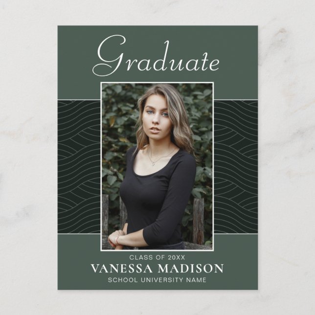 Modern | Elegant Script Mint Green 1 Photo Grad Postcard (Front)