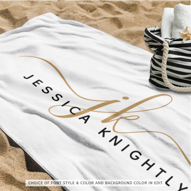 Modern Elegant Script Monogram Initials Beach Towel (Creator Uploaded)