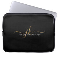 Modern Elegant Script Monogram Initials Black Gold