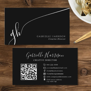 Modern Elegant Script Monogram Initials QR Code Business Card