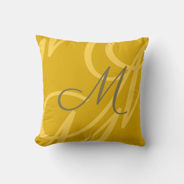 Modern Elegant Script Monogram Mustard Yellow  Cushion (Front)