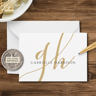 Modern Elegant Script Monogram Name Black Gold Card