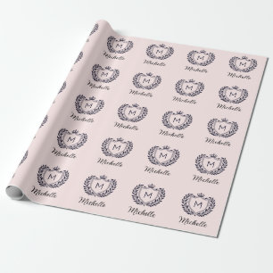 Modern elegant script Monogram Name Custom Pink Wrapping Paper