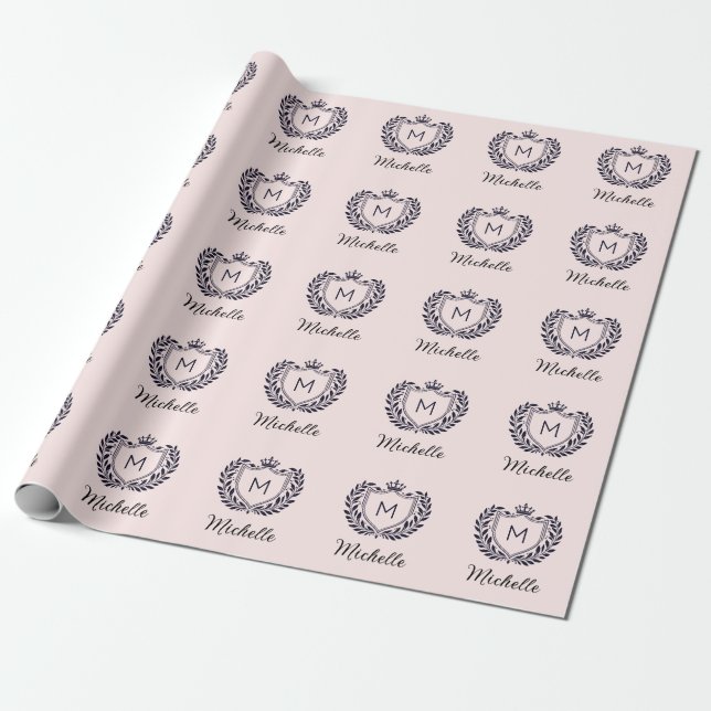 Modern elegant script Monogram Name Custom Pink    Wrapping Paper (Unrolled)