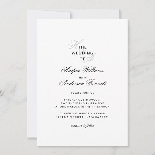 Modern Elegant Script Monogram Wedding Photo Invitation (Front)