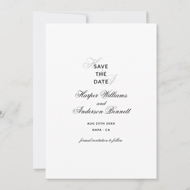Modern Elegant Script Monogram Wedding Photo Save The Date (Front)