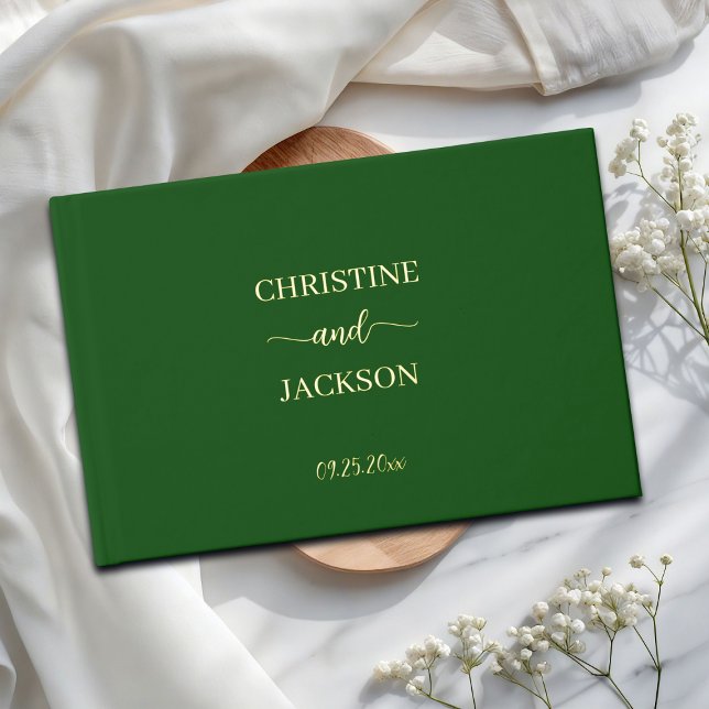 Modern Elegant Script Moss Green Wedding Gold Guest Book (Creator Uploaded)
