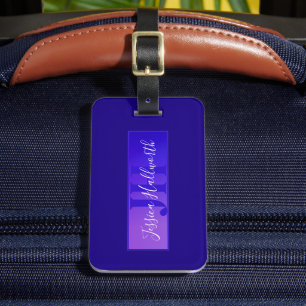 Modern Elegant Script Name & Monogram Ombre Purple Luggage Tag
