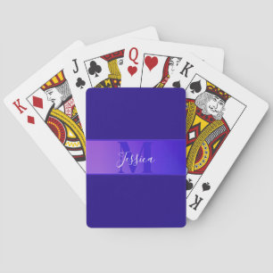 Modern Elegant Script Name & Monogram Ombre Purple Playing Cards
