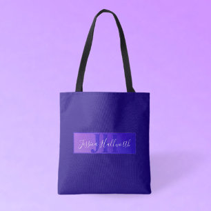 Modern Elegant Script Name & Monogram Ombre Purple Tote Bag