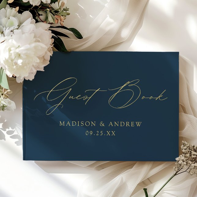 Modern Elegant Script Navy Wedding Guest Book (Creator Uploaded)
