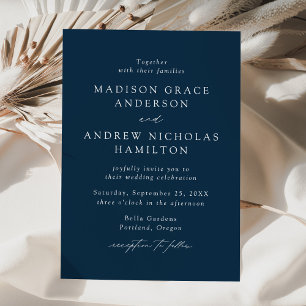 Modern Elegant Script Navy Wedding Invitation