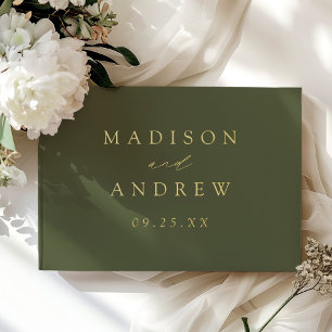 Modern Elegant Script Olive Green Photo Wedding Guest Book