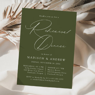 Modern Elegant Script Olive Green Rehearsal Dinner Invitation