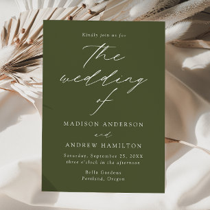 Modern Elegant Script Olive Green Wedding Invitation