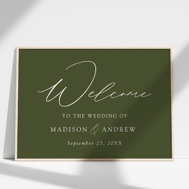 Modern Elegant Script Olive Green Wedding Welcome Poster (Creator Uploaded)