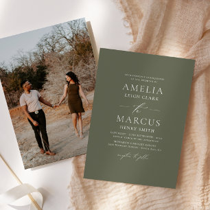 Modern Elegant Script Olive Wedding Invitation