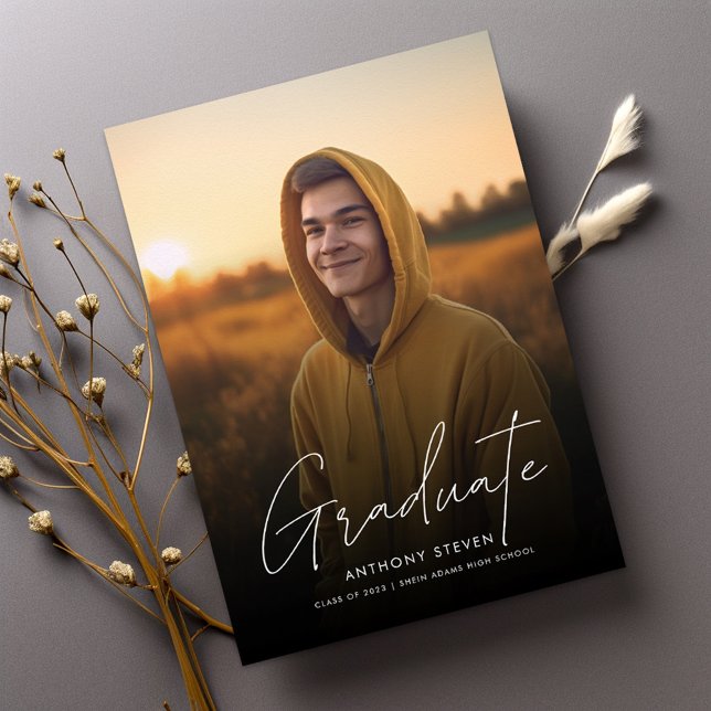 Modern Elegant Script Overlay Photo Graduation Announcement (Creator Uploaded)