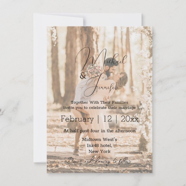 Modern Elegant Script Overlay Wedding Photo Invitation (Front)