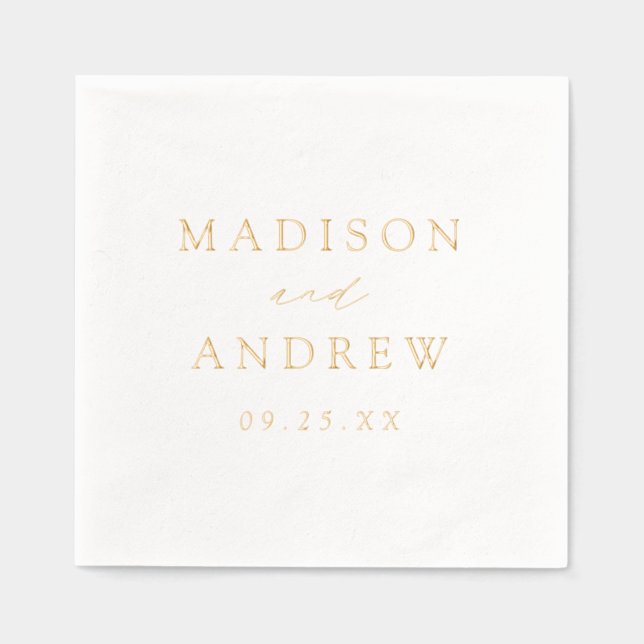 Modern Elegant Script Personalised Wedding Foil Napkins (Front)