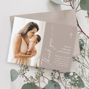 Modern Elegant Script Photo Baptism Thank You Card