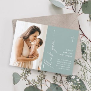 Modern Elegant Script Photo Baptism Thank You Card